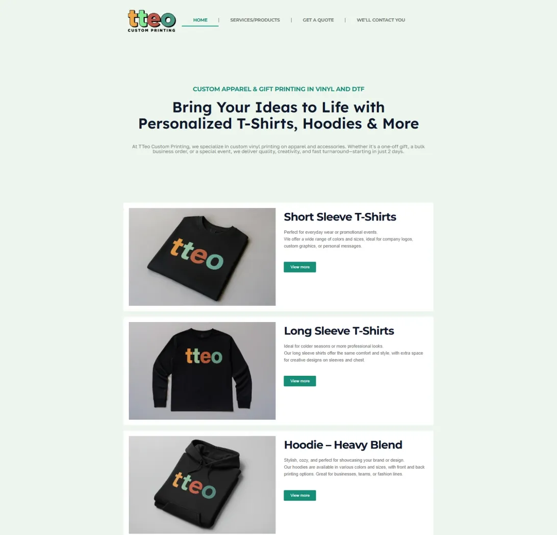 Tteocustom.com portfolio project