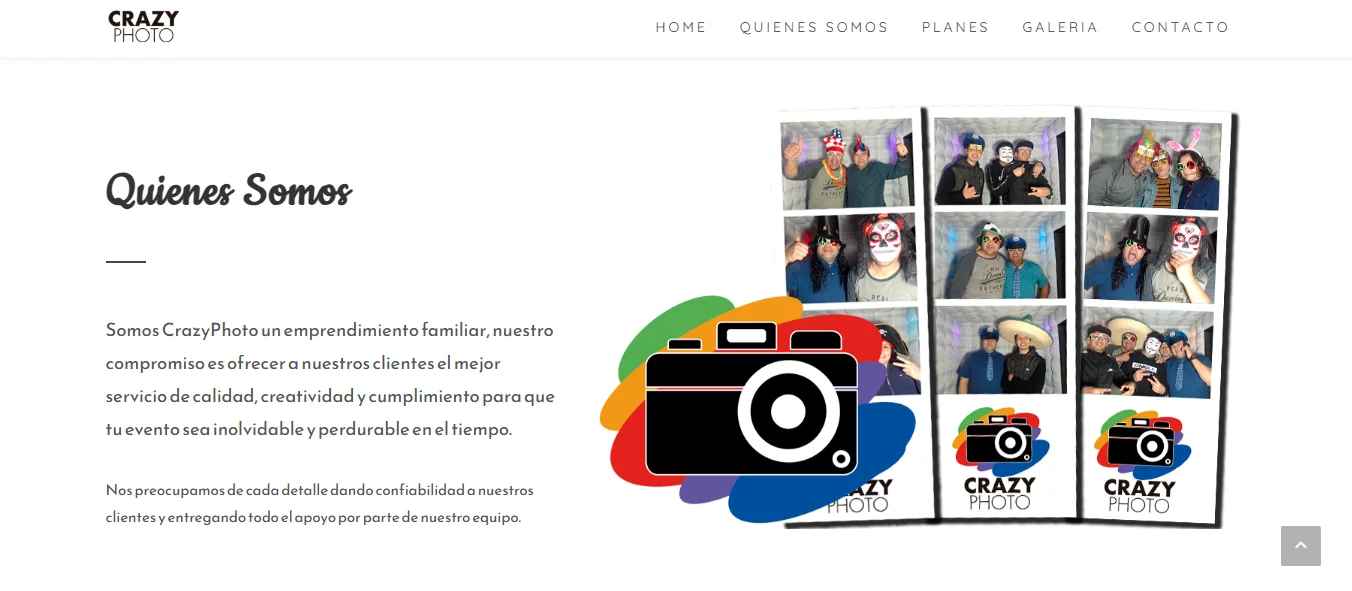Sección Quiénes somos de la landing page Crazy Photo