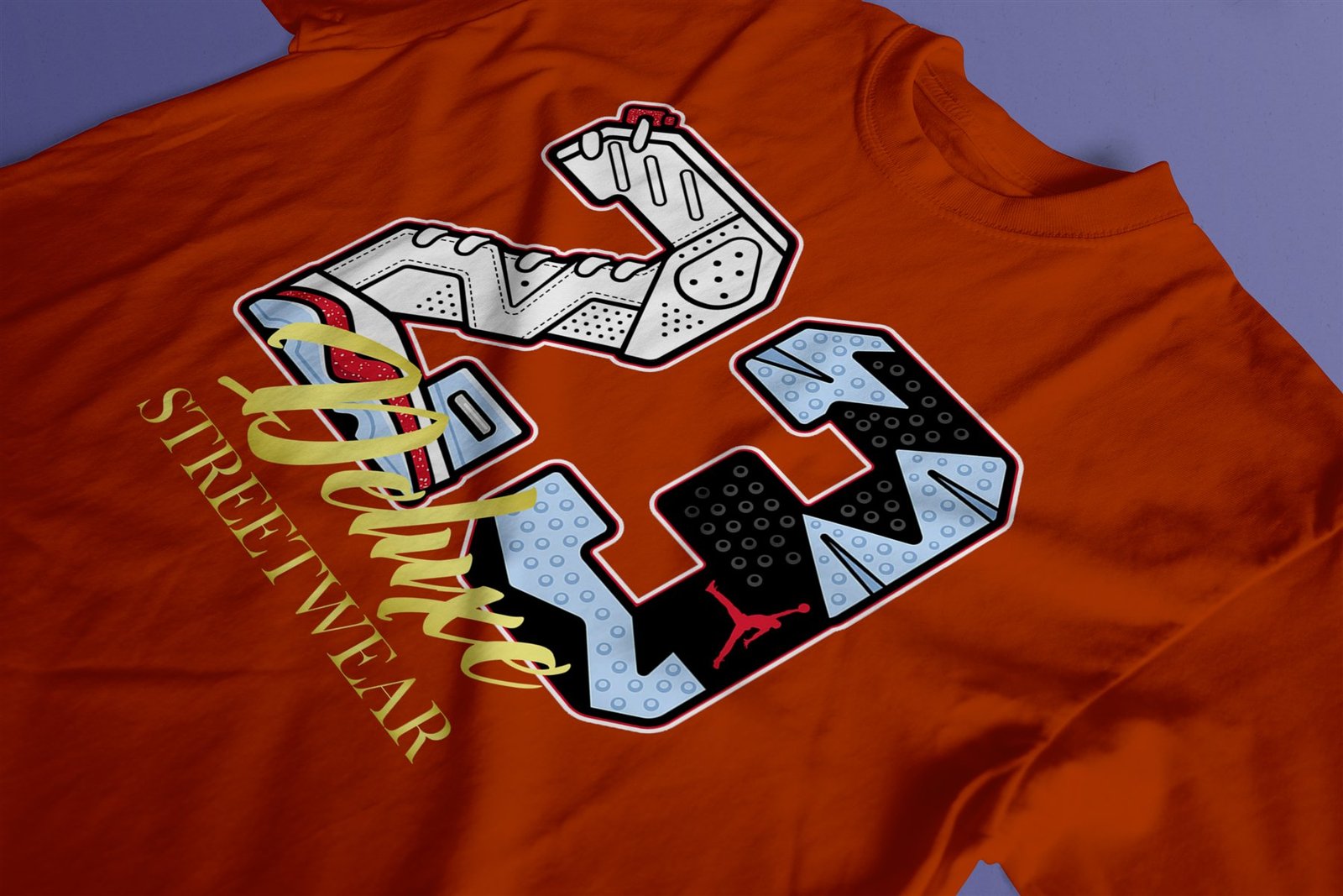 Variante del diseño gráfico 23 aplicada sobre camiseta roja