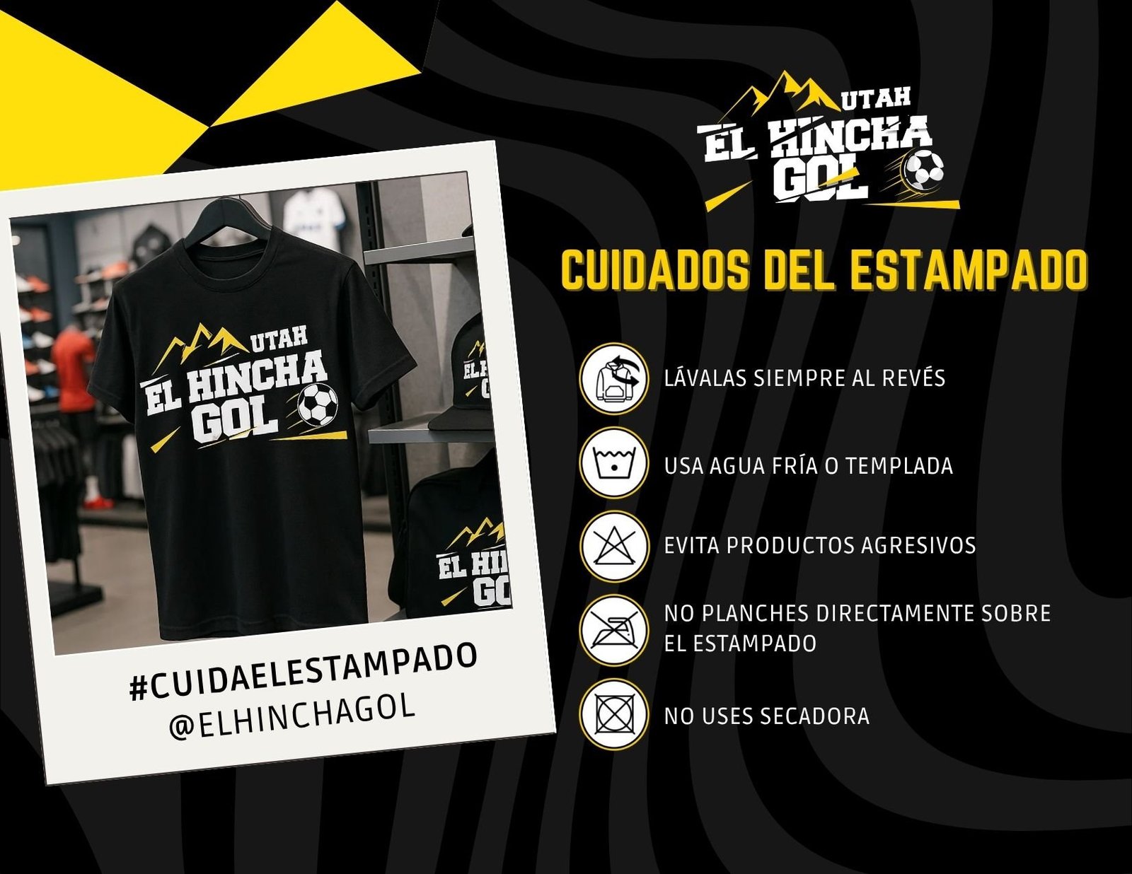 Pieza gráfica con recomendaciones para cuidar las prendas estampadas