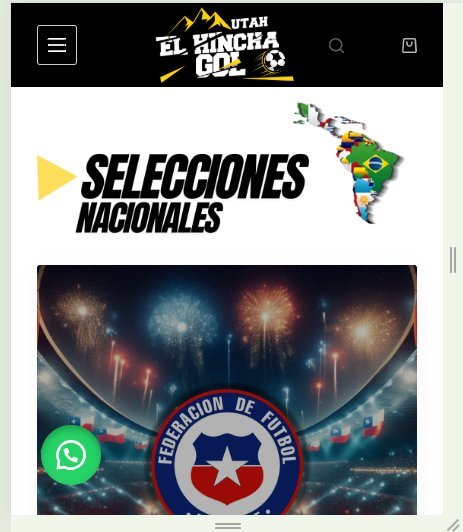 Versión móvil de la tienda El Hincha Gol con acceso a selecciones nacionales