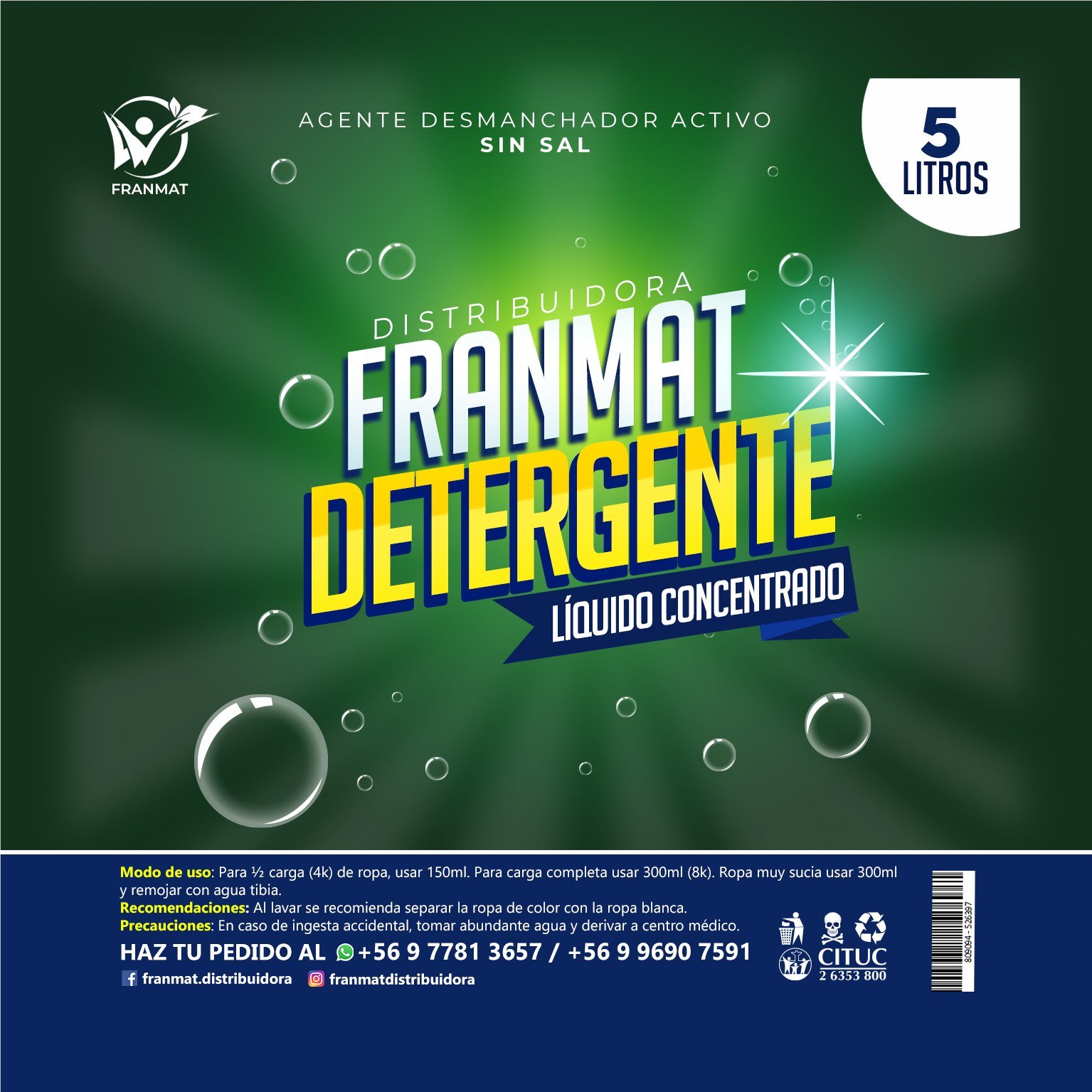 Arte final de etiqueta para detergente líquido concentrado FranMat