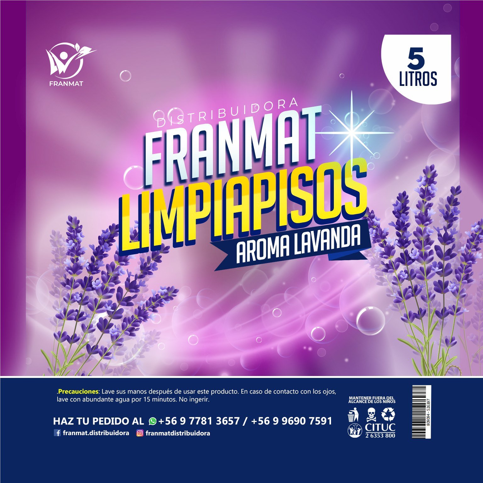 Arte final de etiqueta para limpiapisos FranMat aroma lavanda