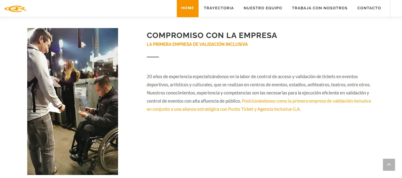 Sección de compromiso y validación inclusiva del sitio GCR