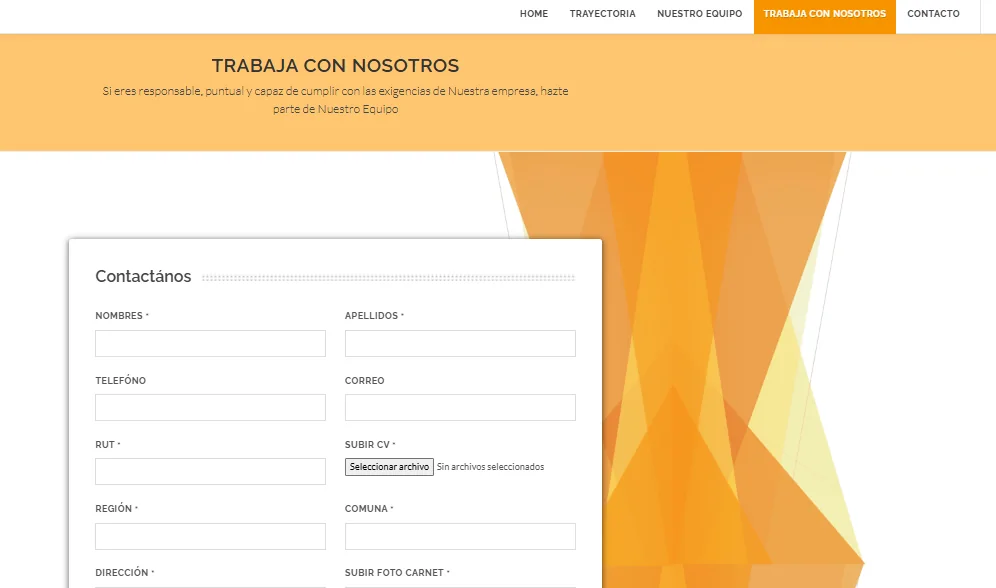 Formulario de postulación laboral desarrollado para GCR