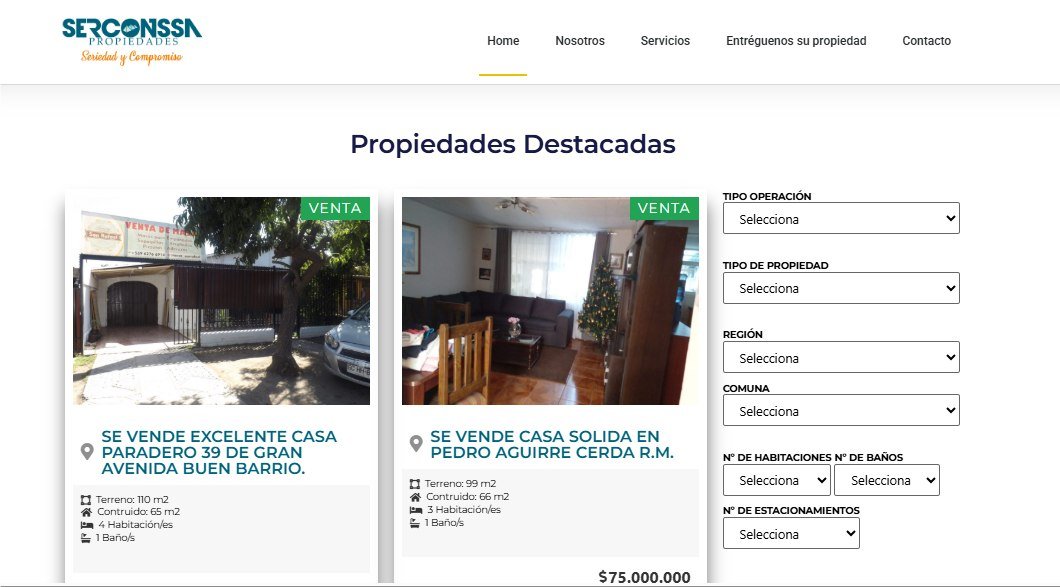 Listado de propiedades destacadas de Serconssa con filtros inmobiliarios