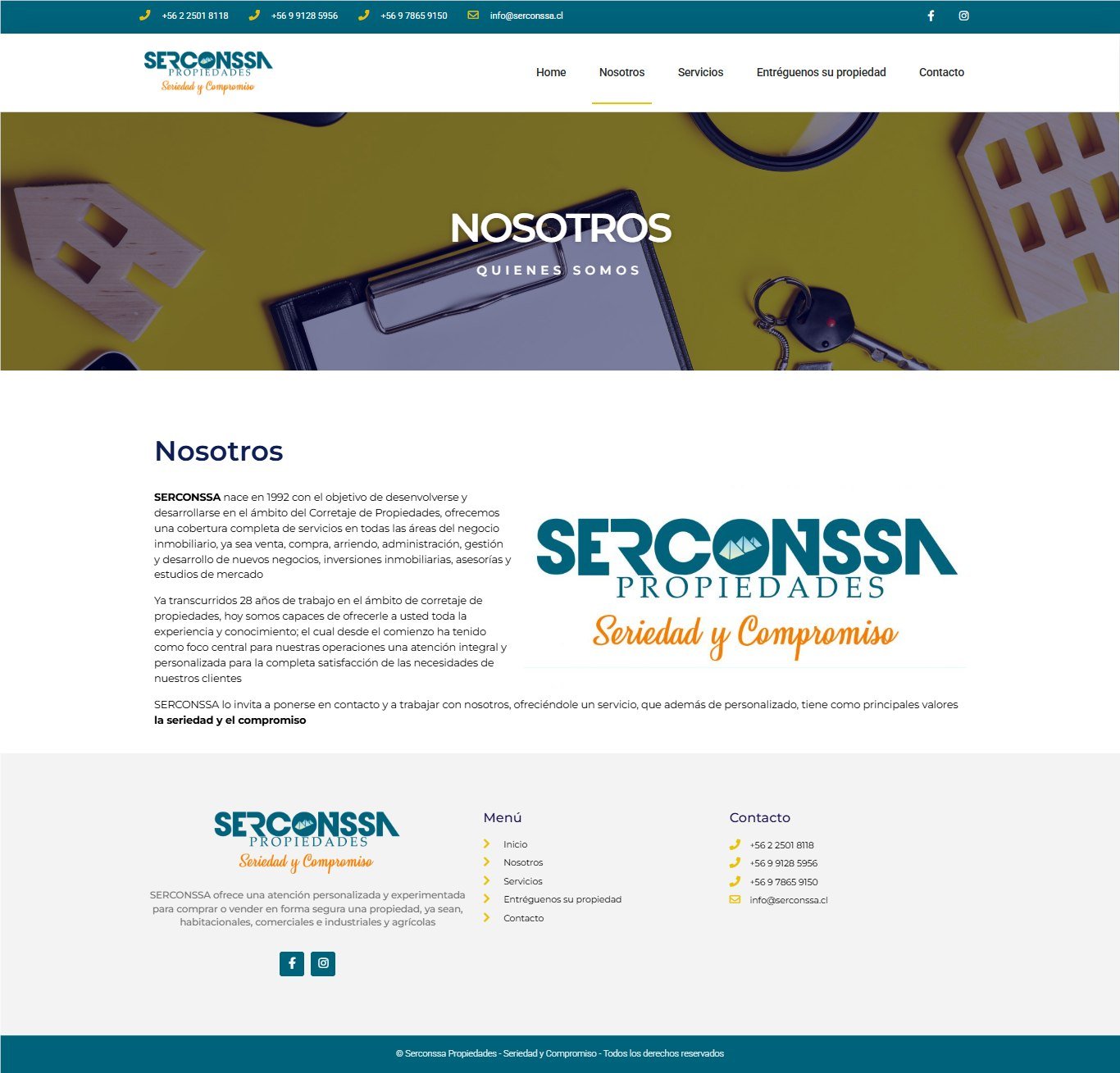 Página Nosotros del sitio web de Serconssa Propiedades