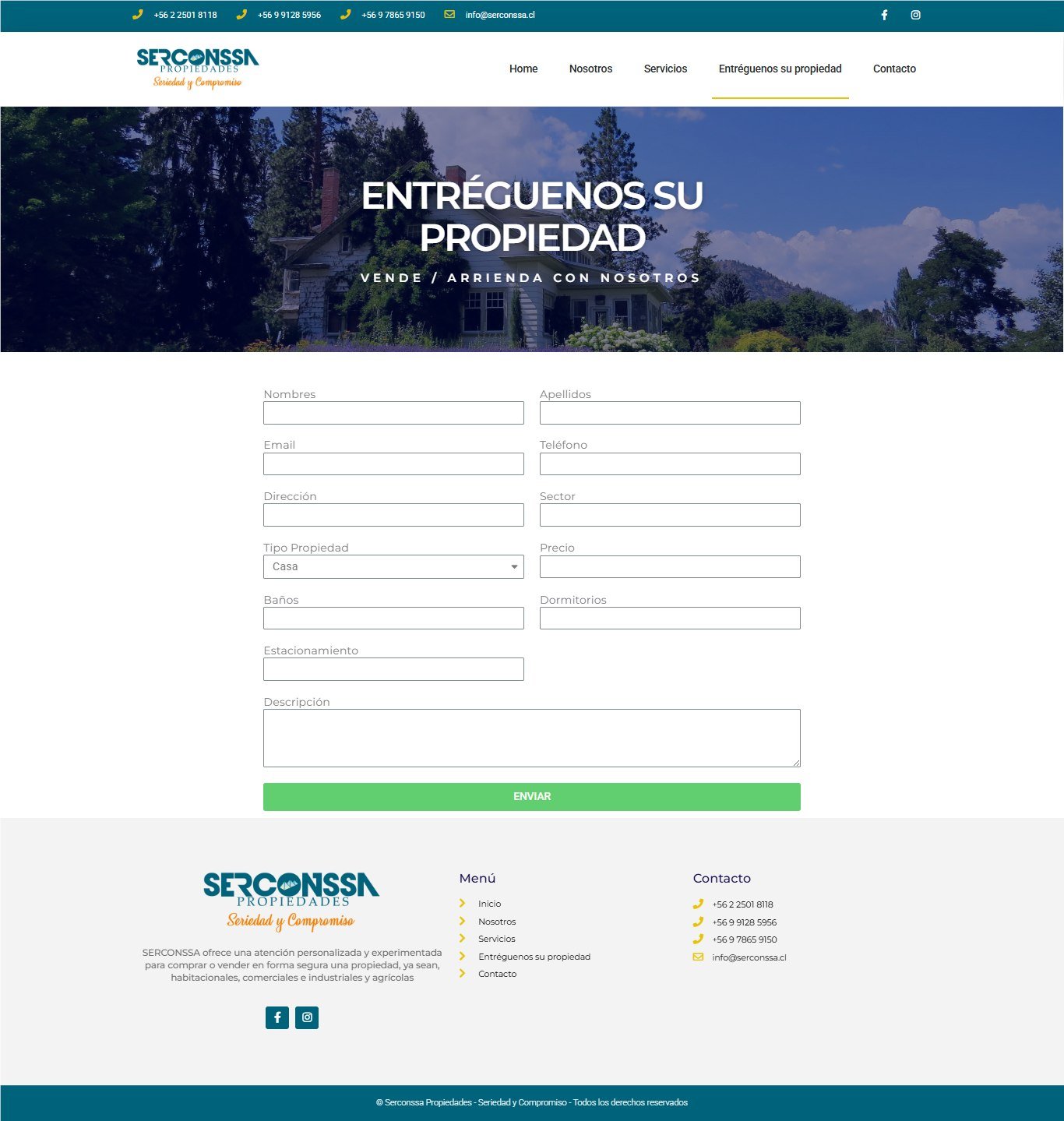 Formulario para entregar una propiedad a Serconssa para venta o arriendo