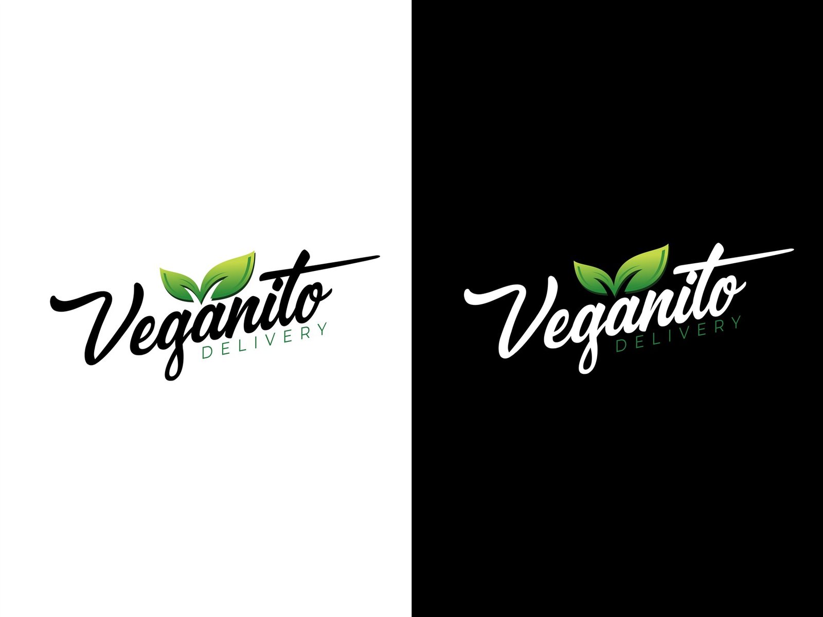 Versiones positiva y negativa del logotipo Veganito Delivery